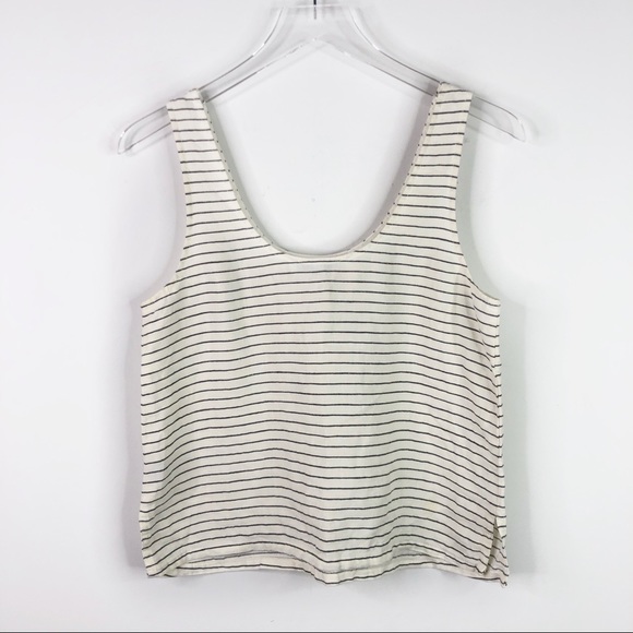 Madewell Linen Striped Tank Top White Gray Small - Picture 2 of 4